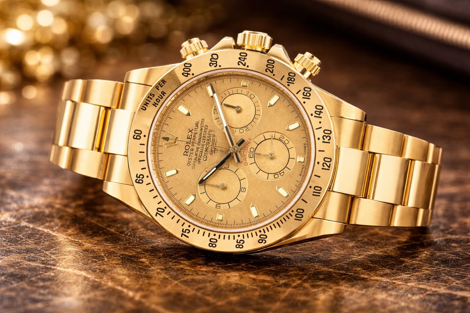 Goldene Luxus-Armbanduhr mit Chronograph